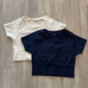 Aerie Seamless Compression White and Navy Crop Tops